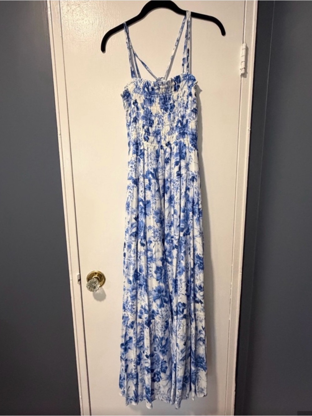 Abercrombie & Fitch White Maxi Dress with Blue Floral Print
